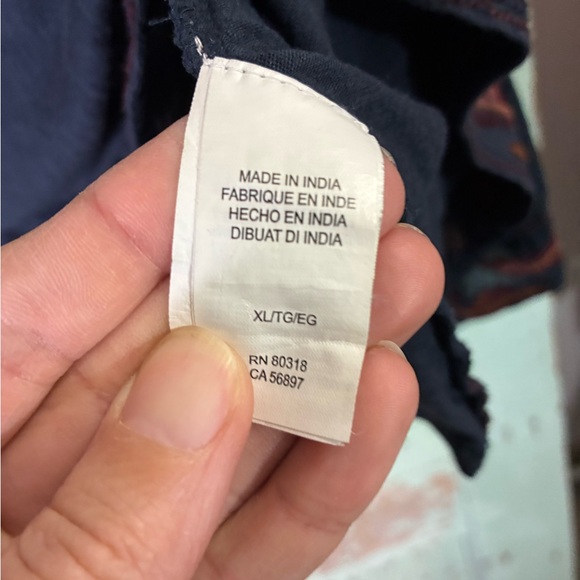 Lucky Brand Dark Blue Blouse with Red Embroidery flutter sleeve - Picture 3 of 6